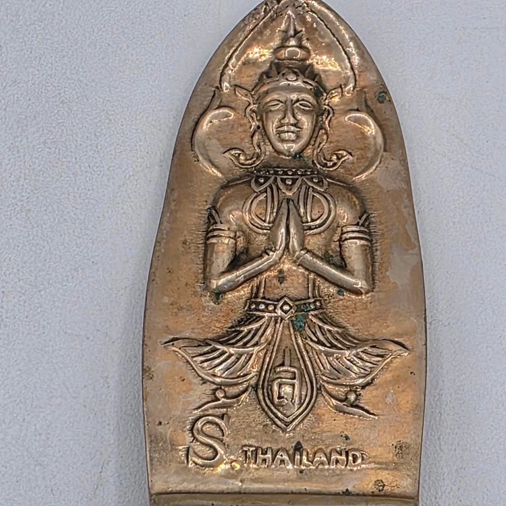 Vintage Thai Buddha Figurine Twisted Handle Serving Spoon Fork Set‎ Brass Black